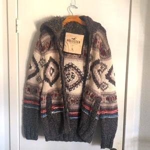 Hollister Men's Yarn Zip Up with Lined Faux Fur Hoodie US Medium